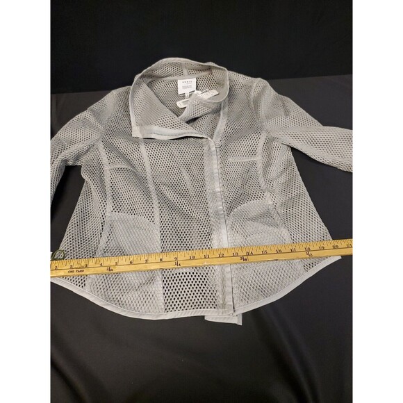 Akris Punto For Bergdorf Goodman Gray Asymmetrical Zip Net Jacket Top Sz 12 NWT - Picture 7 of 9